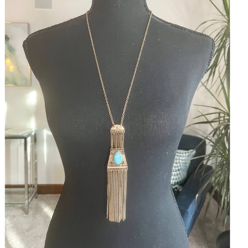 Turquoise Pendant Grecian Necklace, Handmade